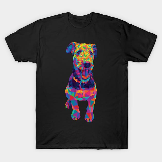 Rainbow Geometric Airedale Terrier T-Shirt by polliadesign